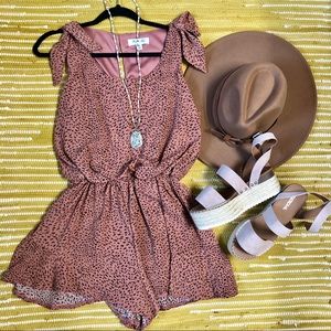 Pebble animal print cinched waist romper